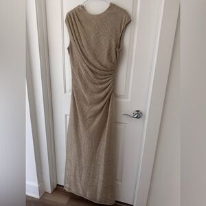 Elegant Gathered Tan Maxi Dress